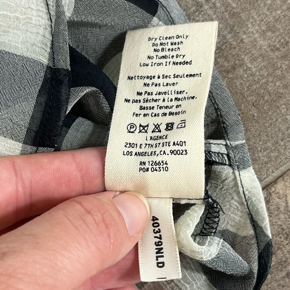 L’Agence Argo Black and White Buffalo Plaid Sheer Top - Picture 8 of 9